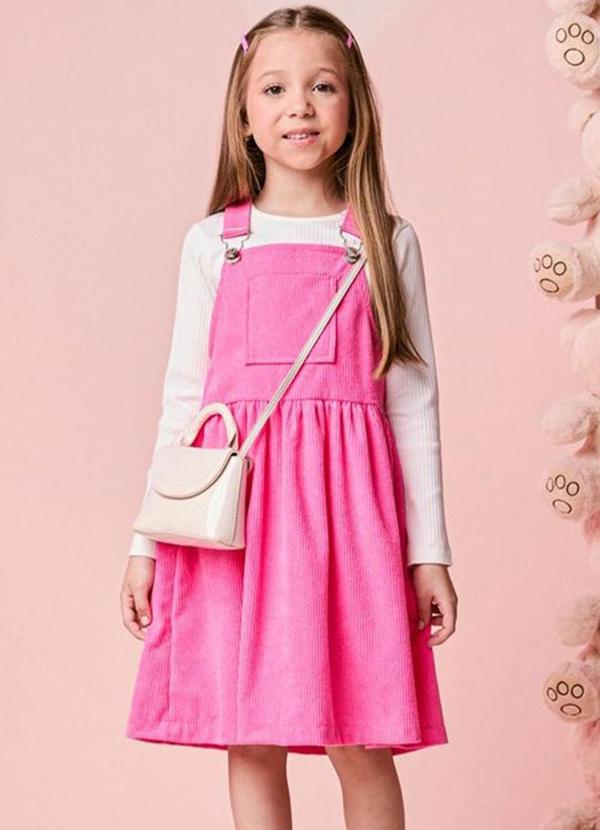 Salopete Infantil Menina Rosa de Veludo