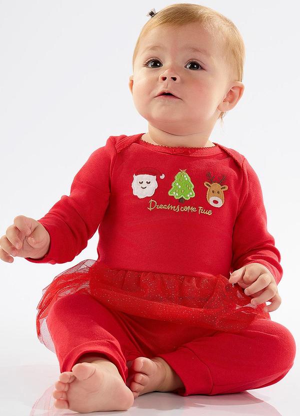Macacão Bebê Menina Suedine Vermelho