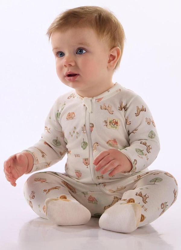 Macacão Bebê Suedine Zíper Estampado
