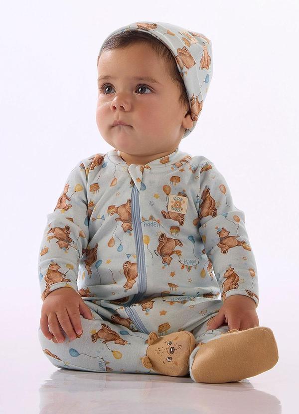 Macacão Bebê Suedine Zíper Estampado