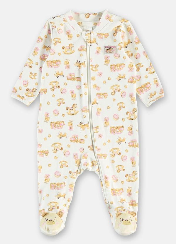 Macacão Bebê Suedine Zíper Estampado