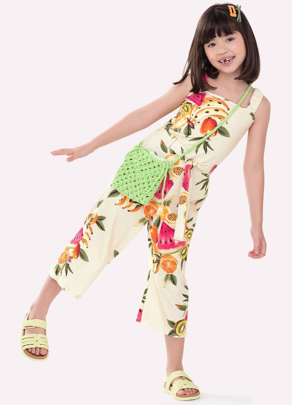 Macacão Infantil Menina Frutas Bege