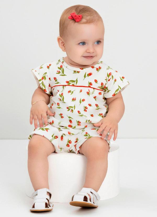 Macaquinho Bebê em Cotton com Flores Quimby Bege