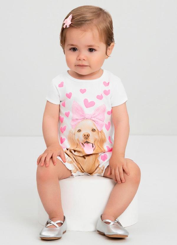 Macaquinho Bebê Menina com Strass Quimby Branco