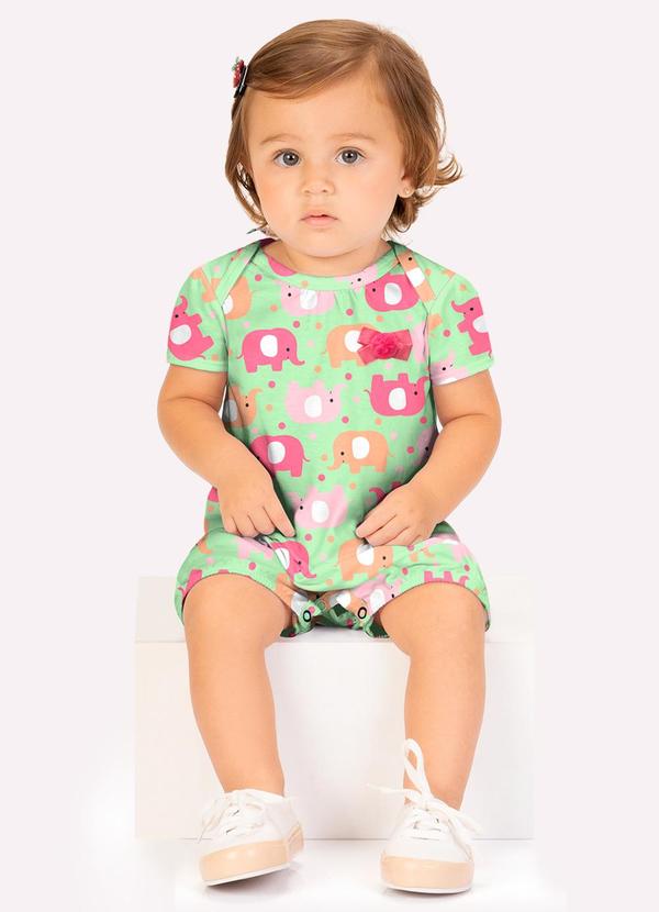 Macaquinho Bebê Menina Elefantes Verde