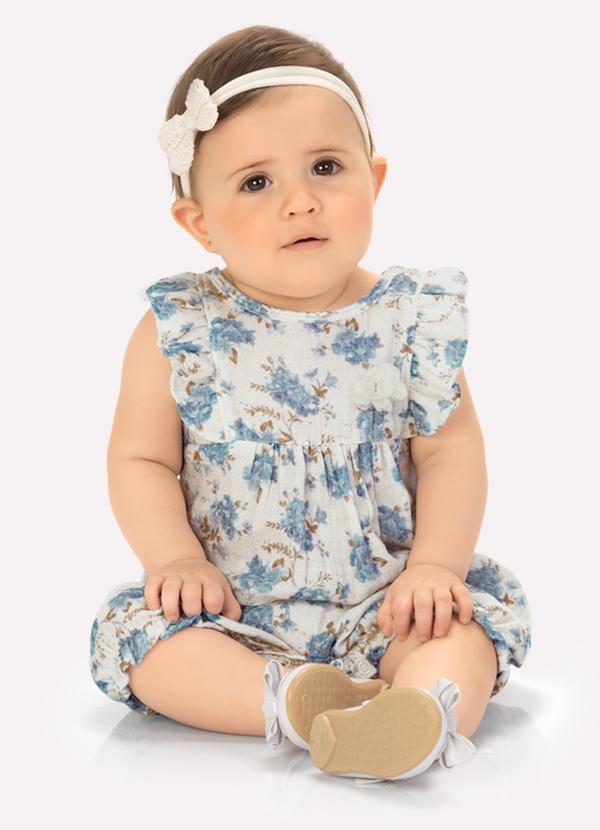 Macaquinho Bebê Menina em Gaze Off White
