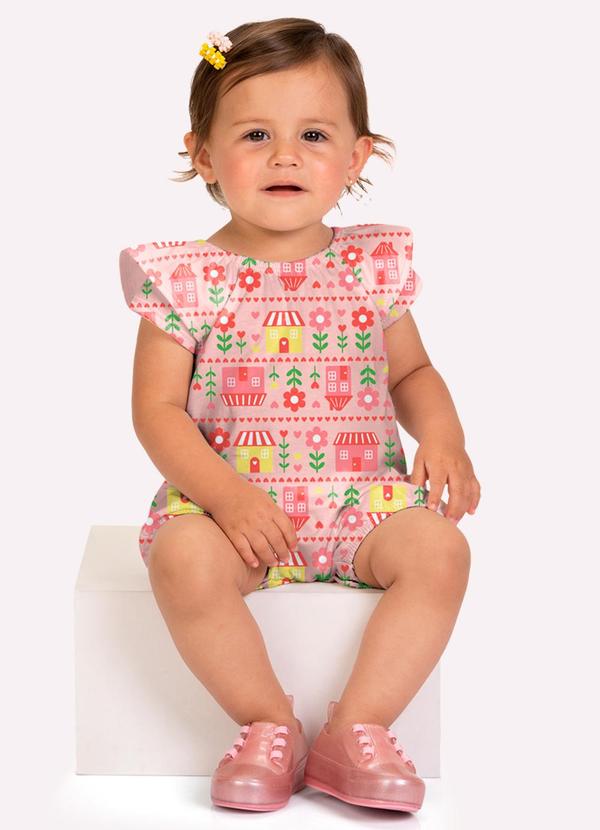 Macaquinho Bebê Menina Estampado Rosa