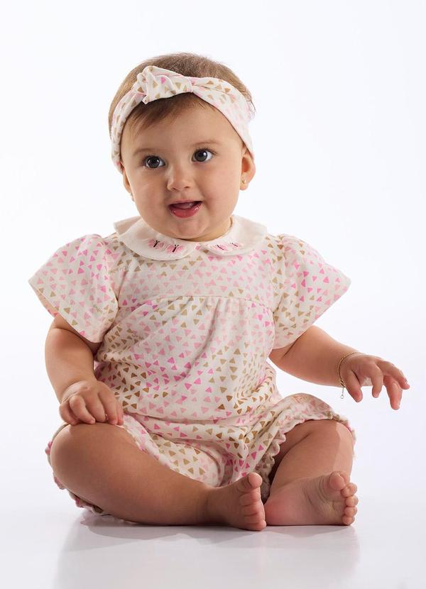 Macaquinho Estampado Bebê Menina Bege