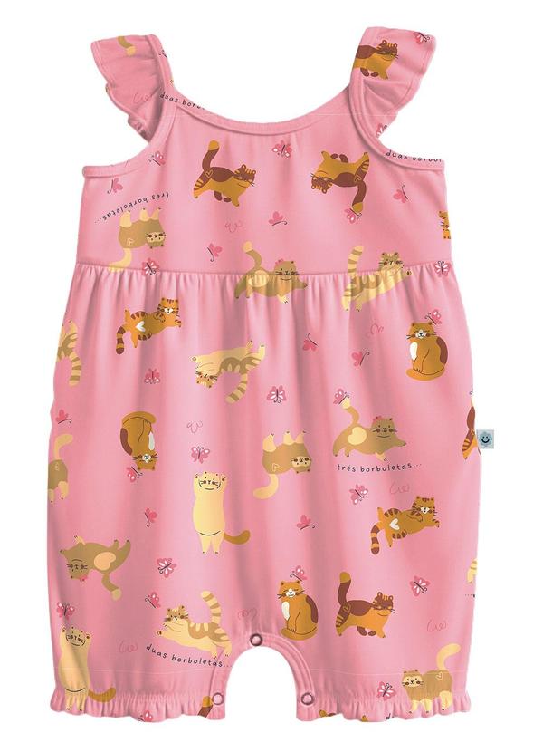 Macaquinho Gatinhos em Cotton Rosa