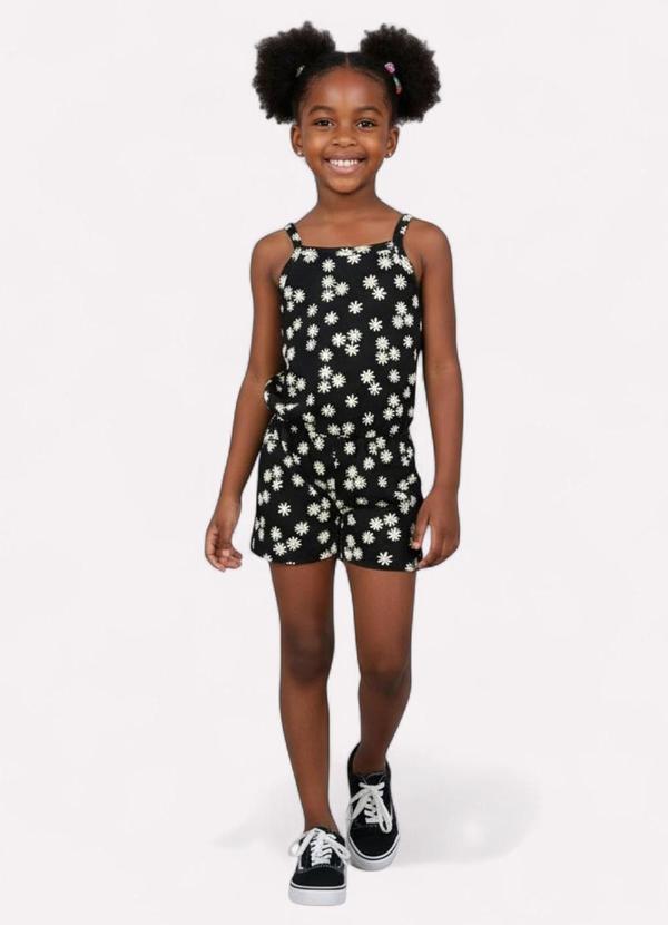 Vista 2 Macaquinho Infantil Menina Flores Preto Kyly Kyly