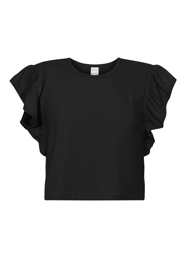 Blusa Cropped com Mangas Curtas em Malha Preto