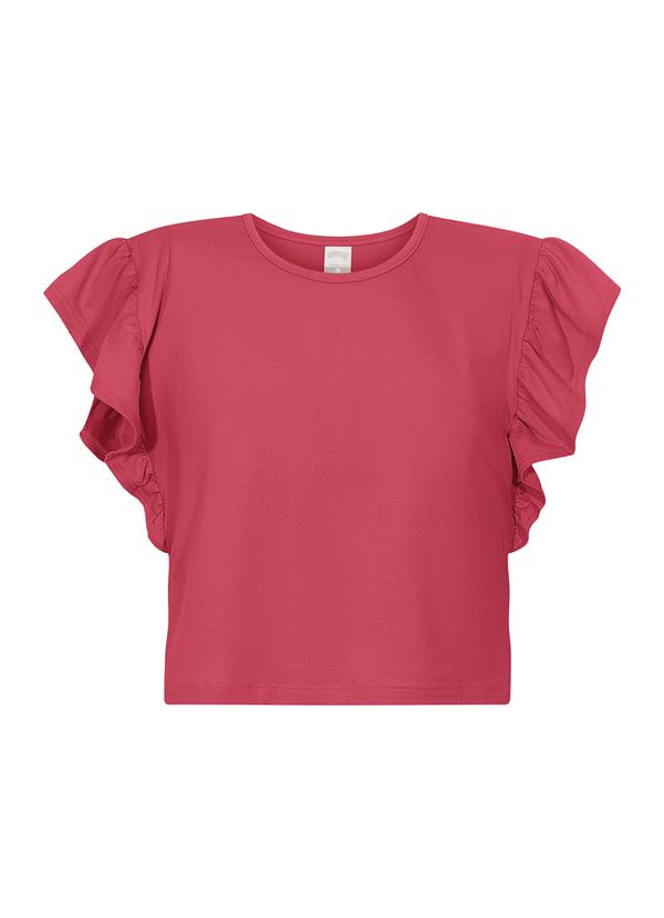 Blusa Cropped com Mangas Curtas em Malha Rosa