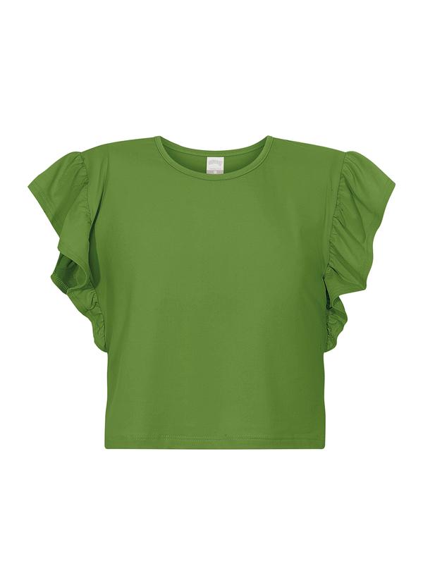 Blusa Cropped com Mangas Curtas em Malha Verde