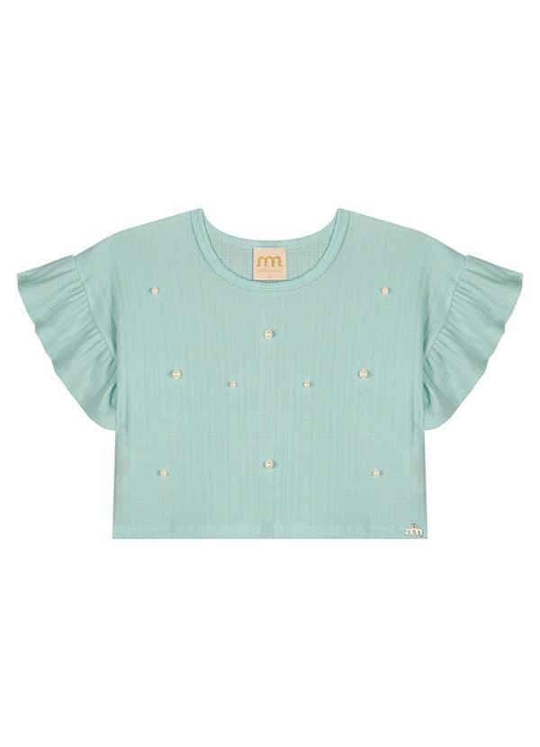 Blusa Menina em Canelado Maquinetado Azul