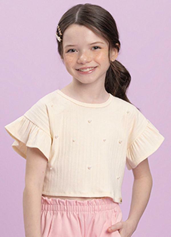 Blusa Menina em Canelado Maquinetado Bege