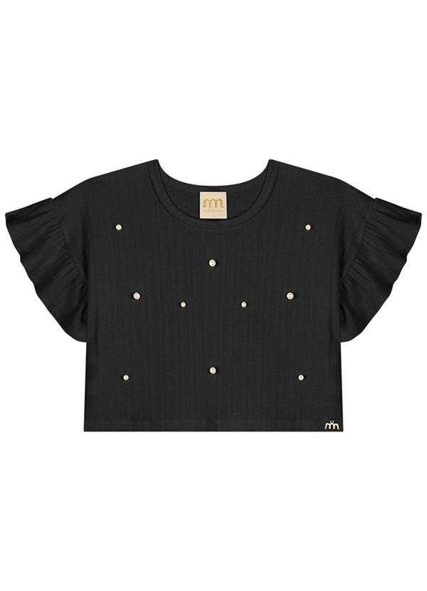 Blusa Menina em Canelado Maquinetado Preto