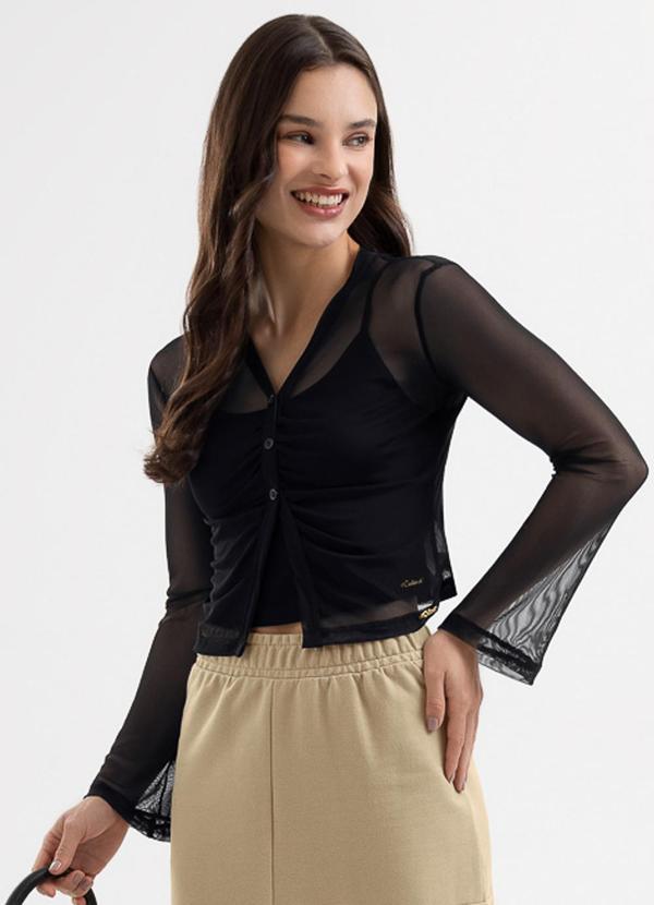 Conjunto Blusa Tule e Regata em Viscose Preto