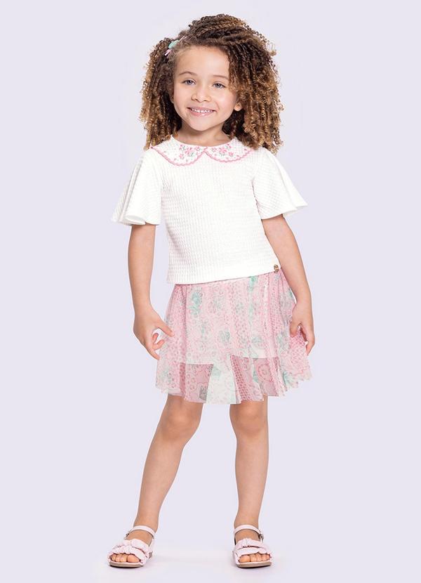 Conjunto Infantil com Shorts-Saia em Tule Rosa