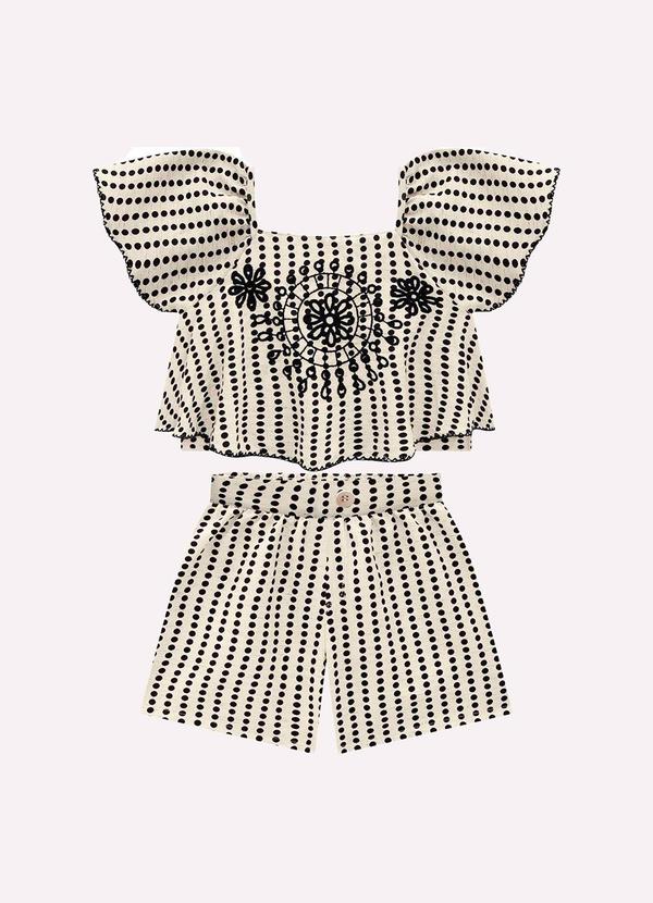 Vista 2 Conjunto Infantil Menina Bordado Bege Milon Milon