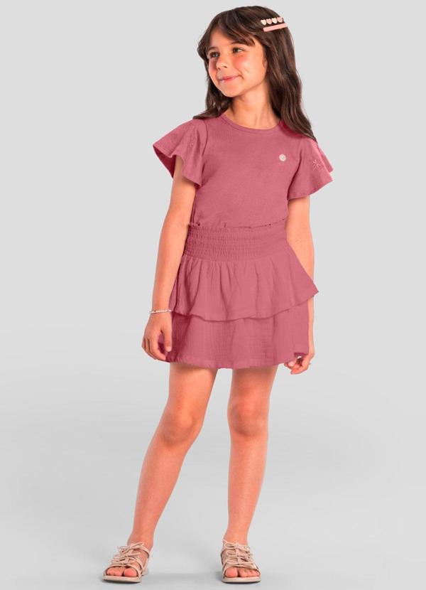 Conjunto Infantil Menina Bordado Rosa