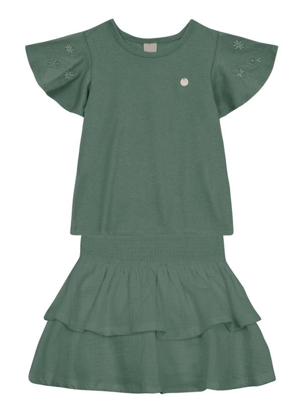 Vista 2 Conjunto Infantil Menina Bordado Verde Brandili Mundi Brandili Mundi