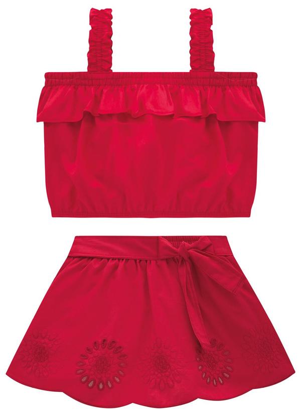 Vista 2 Conjunto Infantil Menina Bordado Vermelho Milon Milon
