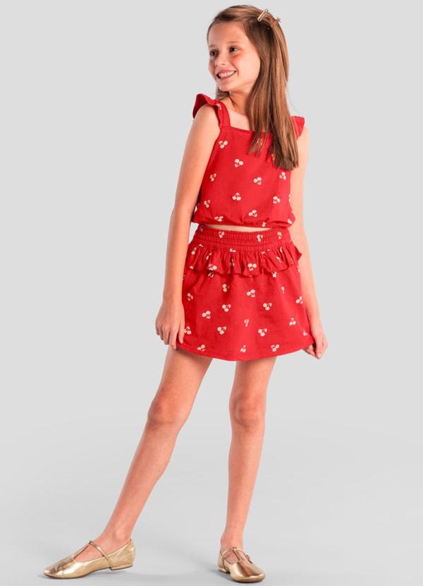 Vista 2 Conjunto Infantil Menina de Cerejas Vermelho Brandili Brandili