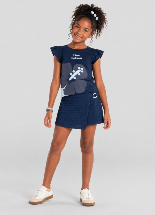 Conjunto Infantil Menina de Flor em Puff Azul