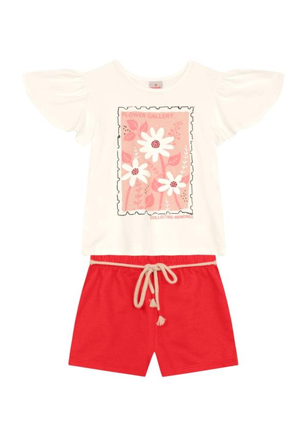 Vista 2 Conjunto Infantil Menina de Flores Bege Brandili Brandili