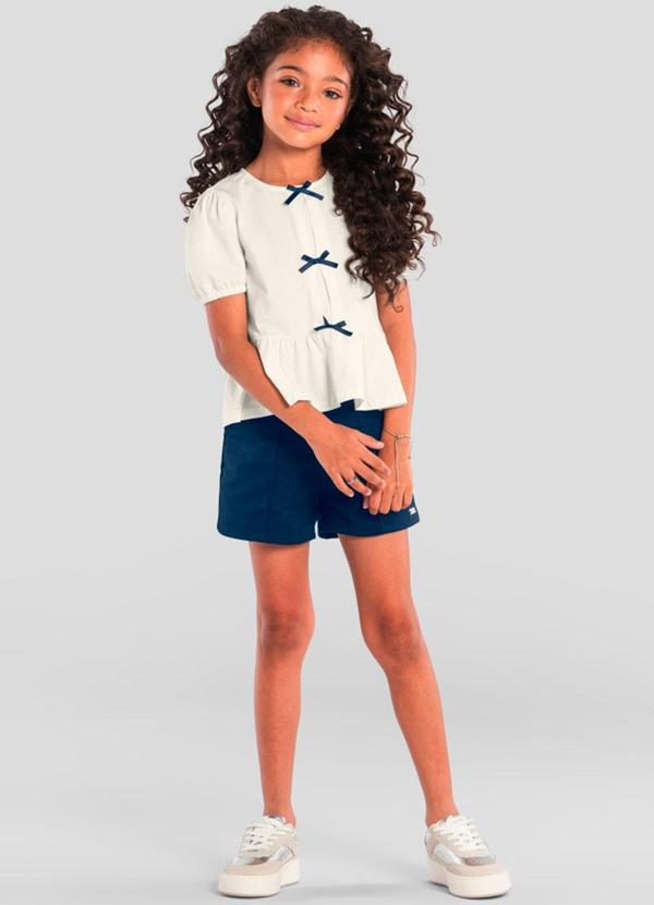 Vista 2 Conjunto Infantil Menina de Lacinho Bege Brandili Brandili