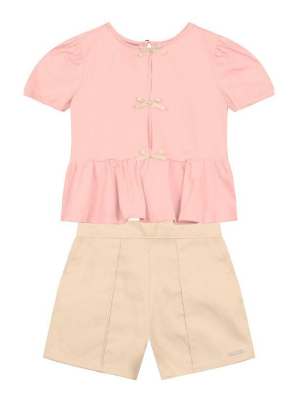 Vista 2 Conjunto Infantil Menina de Lacinho Rosa Brandili Mundi Brandili Mundi
