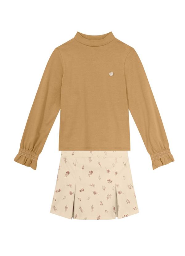 Conjunto Infantil Menina Floral Marrom