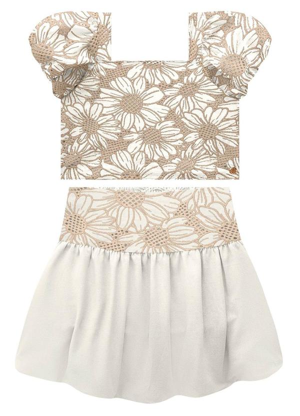 Conjunto Infantil Menina Flores Off White
