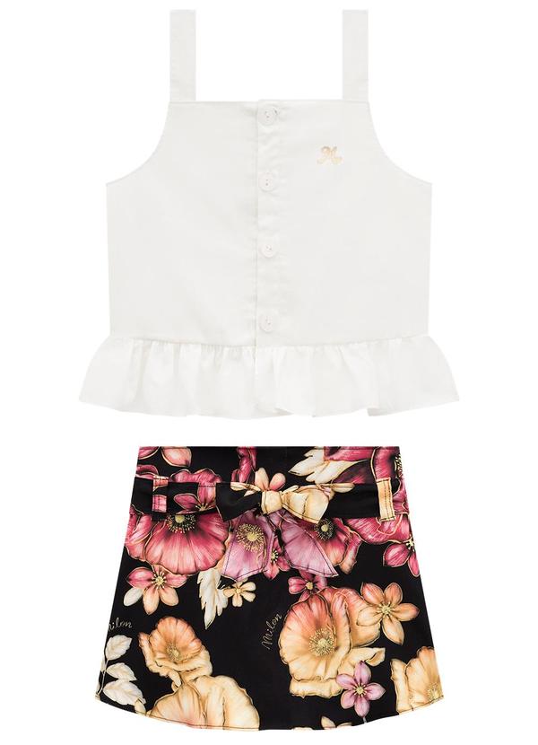 Conjunto Infantil Menina Flores Off White
