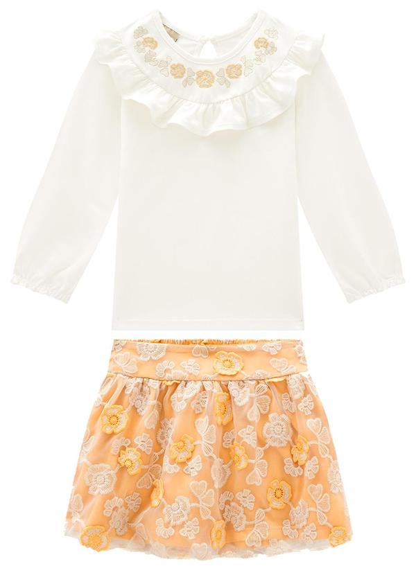 Conjunto Infantil Menina Flores Off White