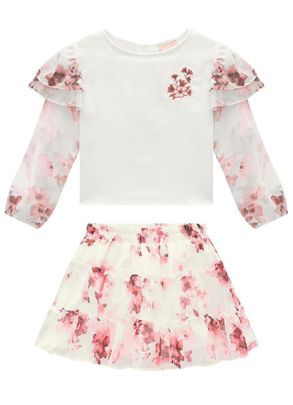 Conjunto Infantil Menina Flores Off White