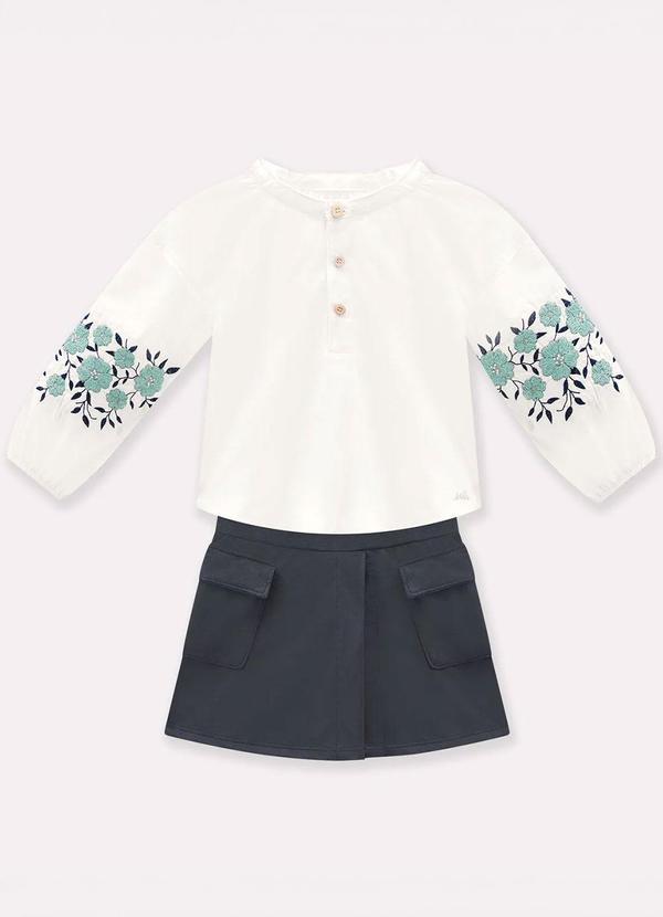 Conjunto Infantil Menina Flores Off White