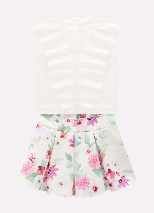 Conjunto Infantil Menina Flores Off White