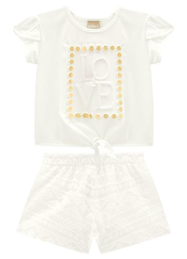Vista 2 Conjunto Infantil Menina Lettering Off White Milon Milon