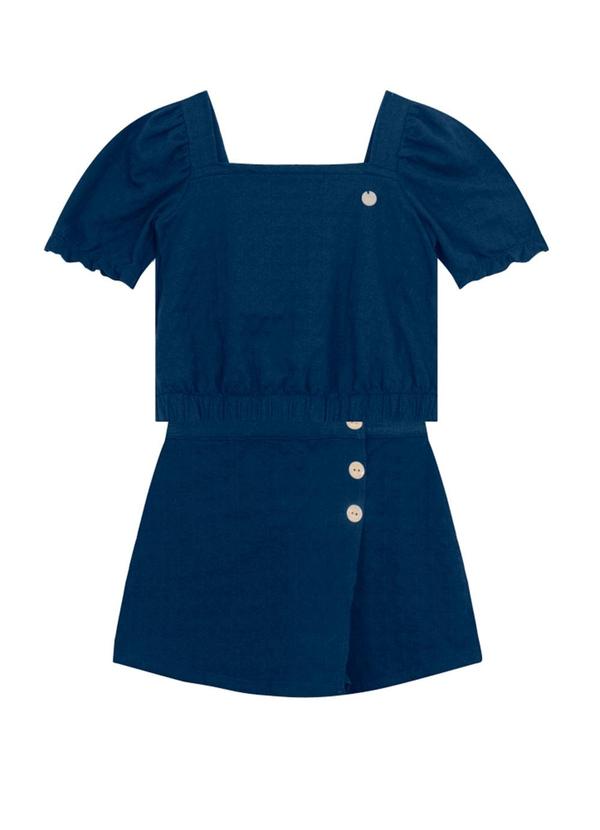 Vista 2 Conjunto Infantil Menina Texturizado Azul Brandili Mundi Brandili Mundi