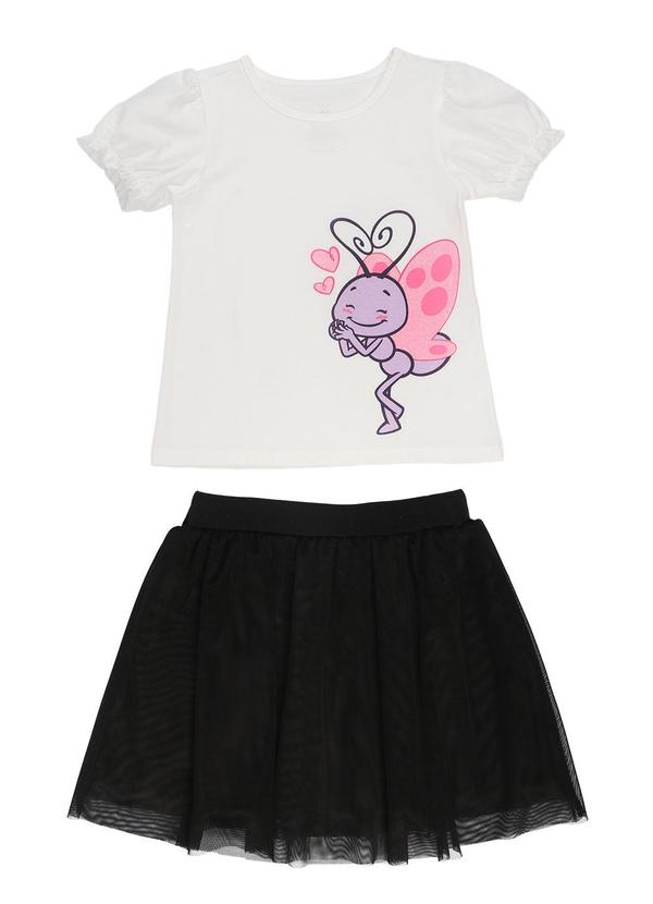 Vista 2 Conjunto Meia Malha Saia Tule Branco/Preto Galinha Pintadinha Galinha Pintadinha