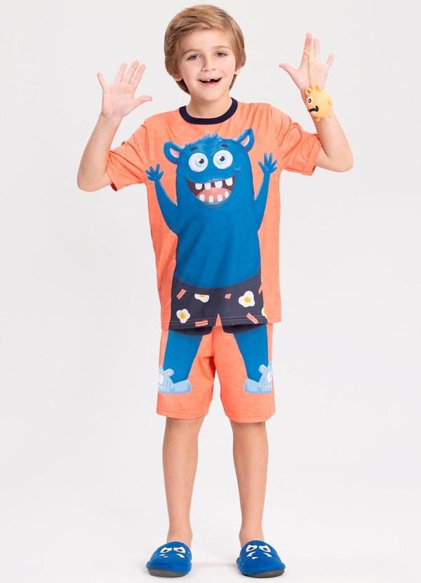 Pijama Estampado com Camiseta e Shorts Azul