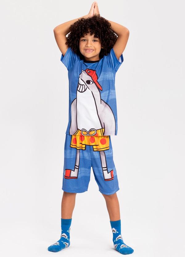 Pijama Estampado com Camiseta e Shorts Preto