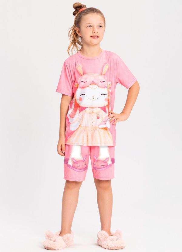 Pijama Estampado com Camiseta e Shorts Rosa