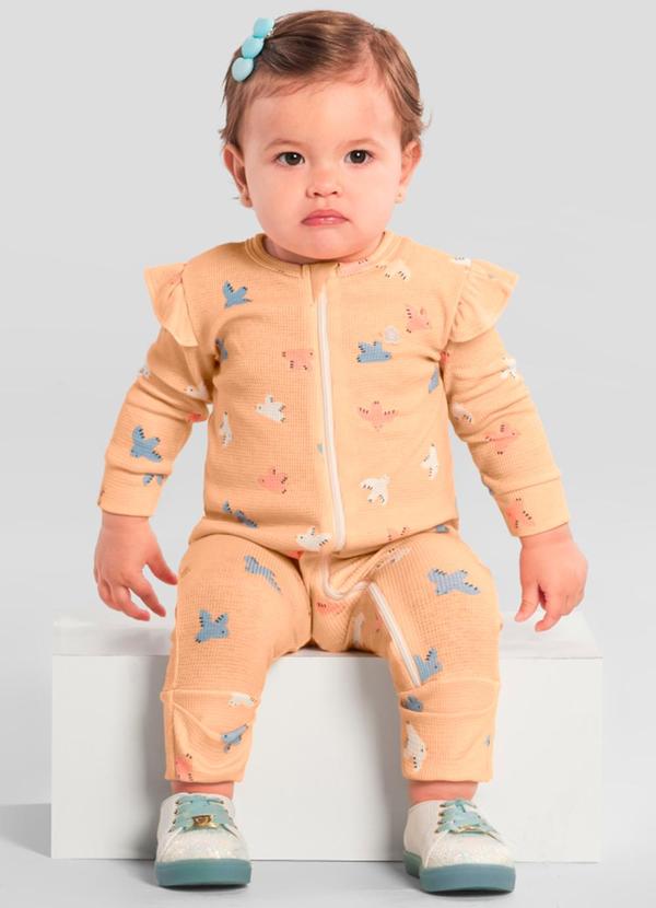 Macacão Bebê Menina de Passarinho Laranja