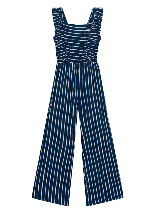 Vista 2 Macacão Infantil Menina Listrado Azul Brandili Brandili