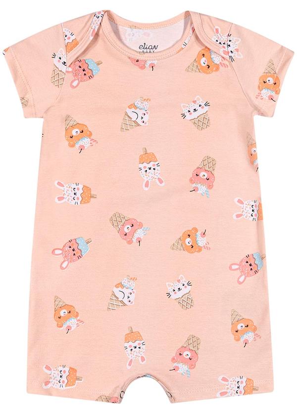 Macaquinho Bebê Menina Estampado Cotton Rosa