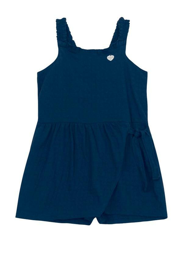 Vista 2 Macaquinho Infantil Menina Quadriculado Azul Brandili Brandili