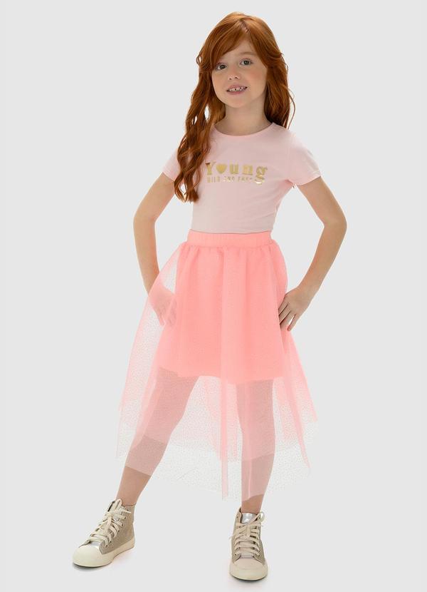 Saia Rosa Midi Camadas em Tule