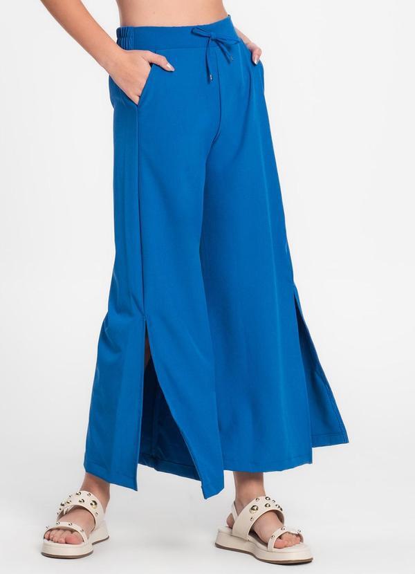 Calça Juvenil em Crepe Light com Fenda Azul Royal
